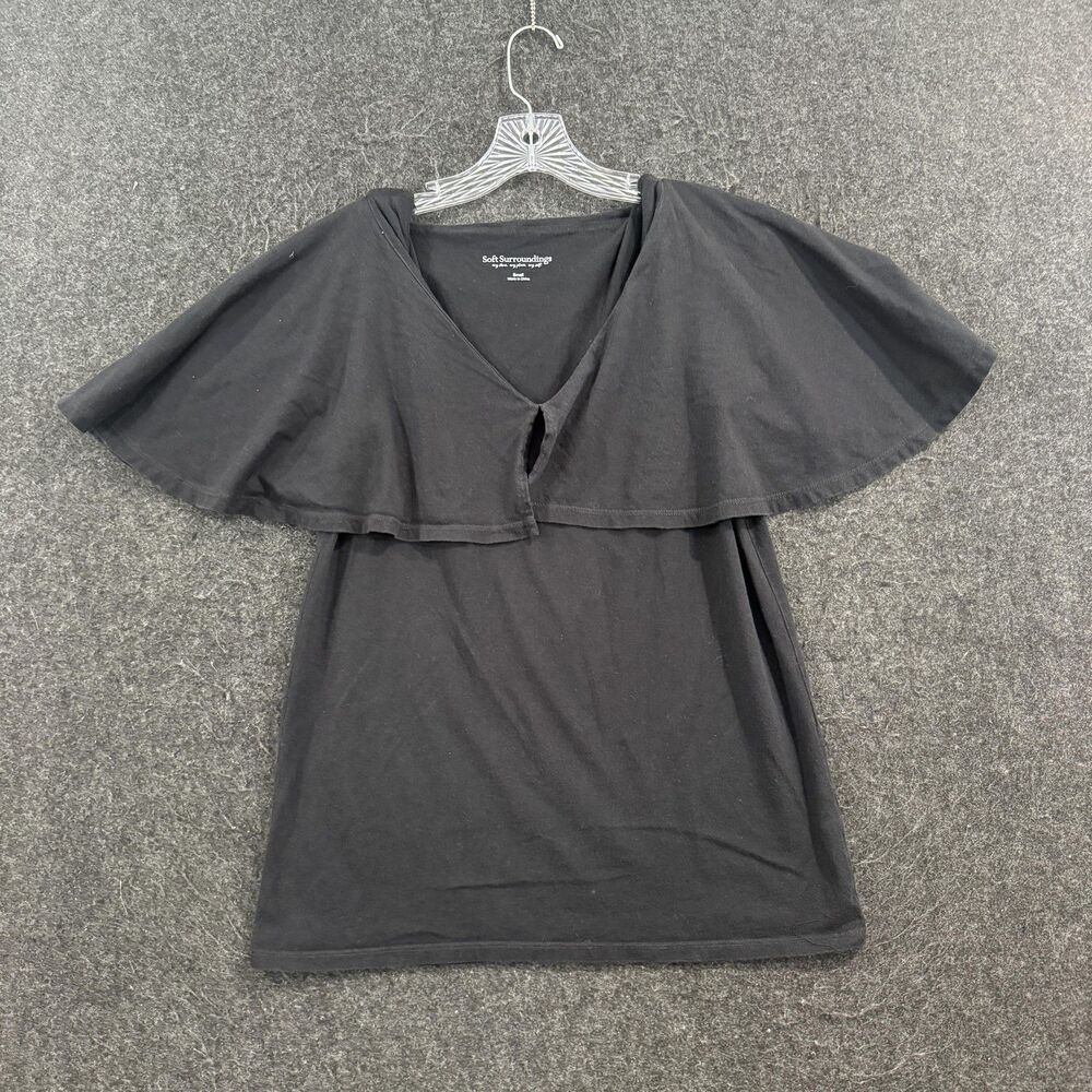 Soft Surroundings Tunic Top Women's Small Black V Neck Flutter Sleeve Jersey - Picture 1 of 8
